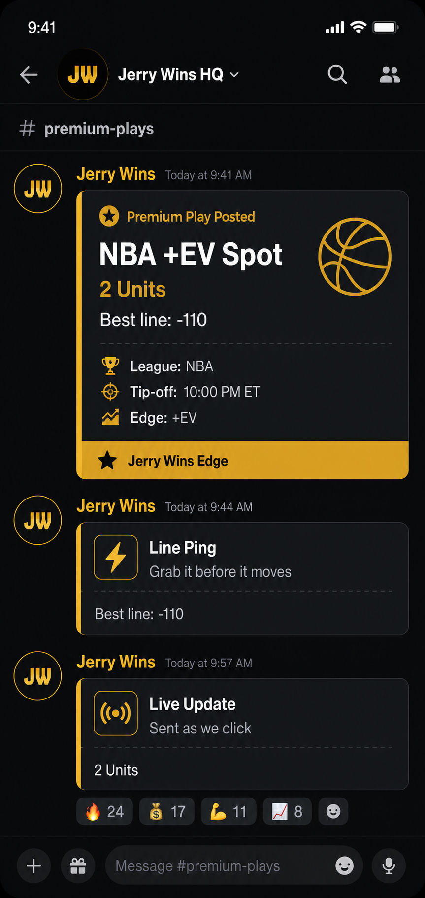 Jerry Wins premium plays chat preview